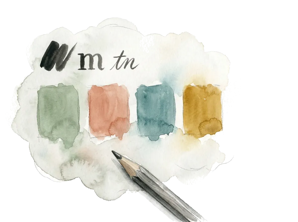 Farbpalette mit Schriftmustern und Bleistift